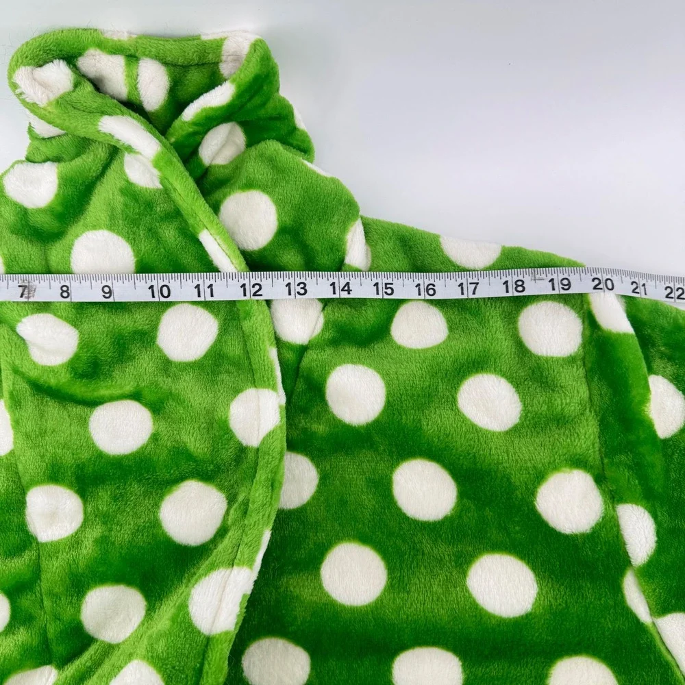 NEW Kate Spade Robe Womens M Green Polka Dot Plush Fleece Belted Pockets